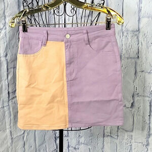 BAILEY ROSE Lilac and‎ Tan Denim Mini Skirt Small